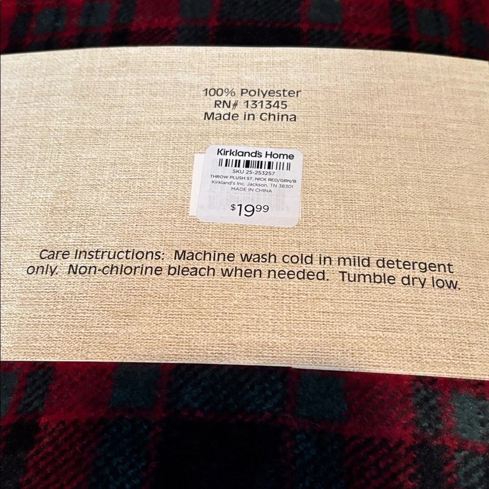 Kirkland's Red, Green and Black Christmas Plaid Oversized Plush Throw NWT